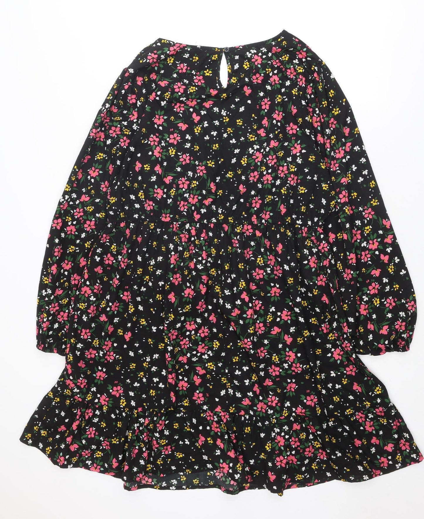 Yours Womens Black Floral Polyester A-Line Size 22 Round Neck Button