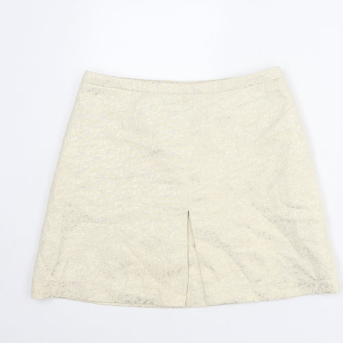 H&M Womens Ivory Geometric Cotton A-Line Skirt Size 10 Zip