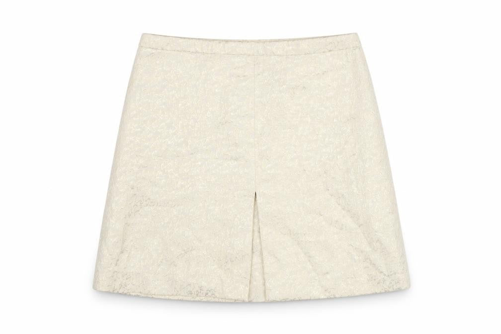 H&M Womens Ivory Geometric Cotton A-Line Skirt Size 10 Zip