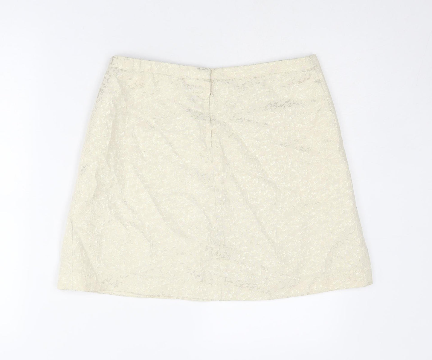 H&M Womens Ivory Geometric Cotton A-Line Skirt Size 10 Zip