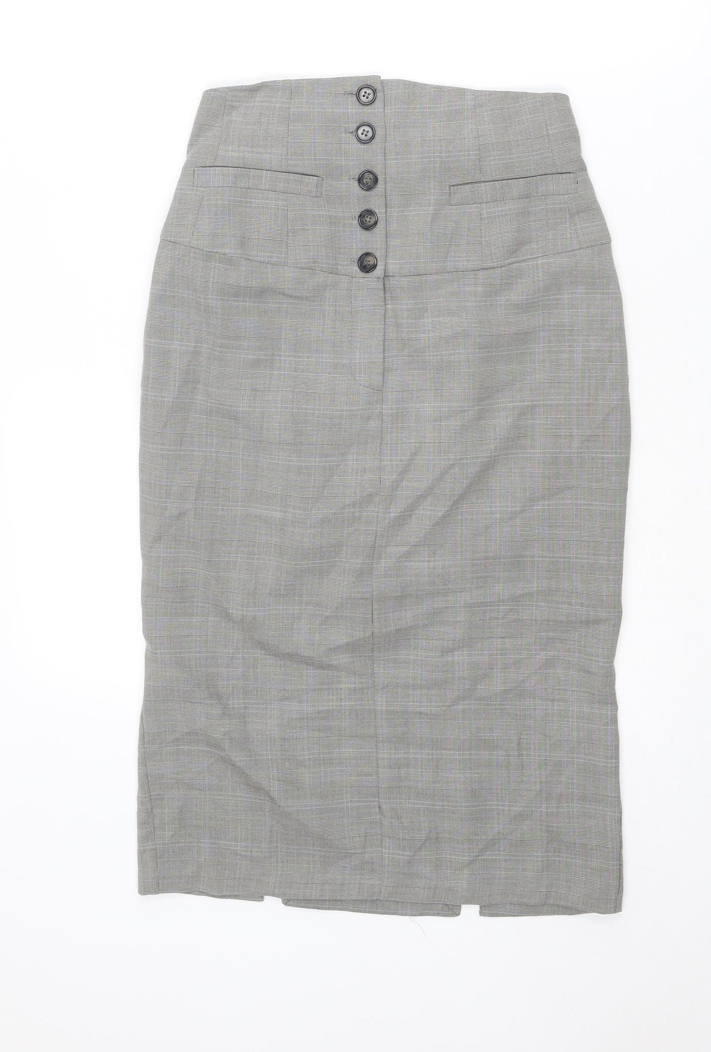 Marks and Spencer Womens Grey Plaid Polyester Straight & Pencil Skirt Size 8 Button