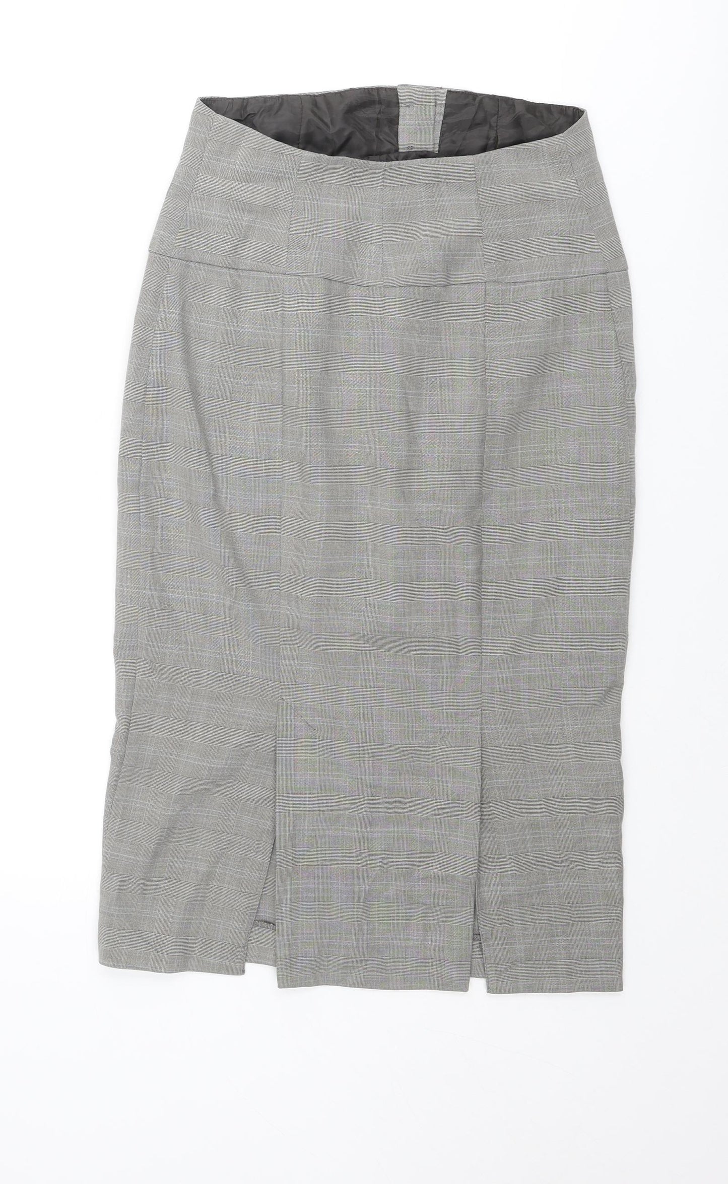 Marks and Spencer Womens Grey Plaid Polyester Straight & Pencil Skirt Size 8 Button
