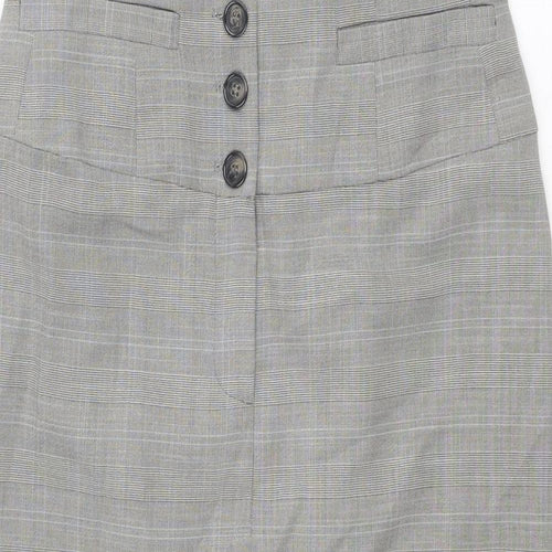 Marks and Spencer Womens Grey Plaid Polyester Straight & Pencil Skirt Size 8 Button