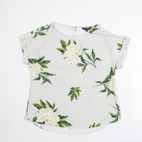Dorothy Perkins Womens Grey Floral Polyester Basic Blouse Size 16 Boat Neck