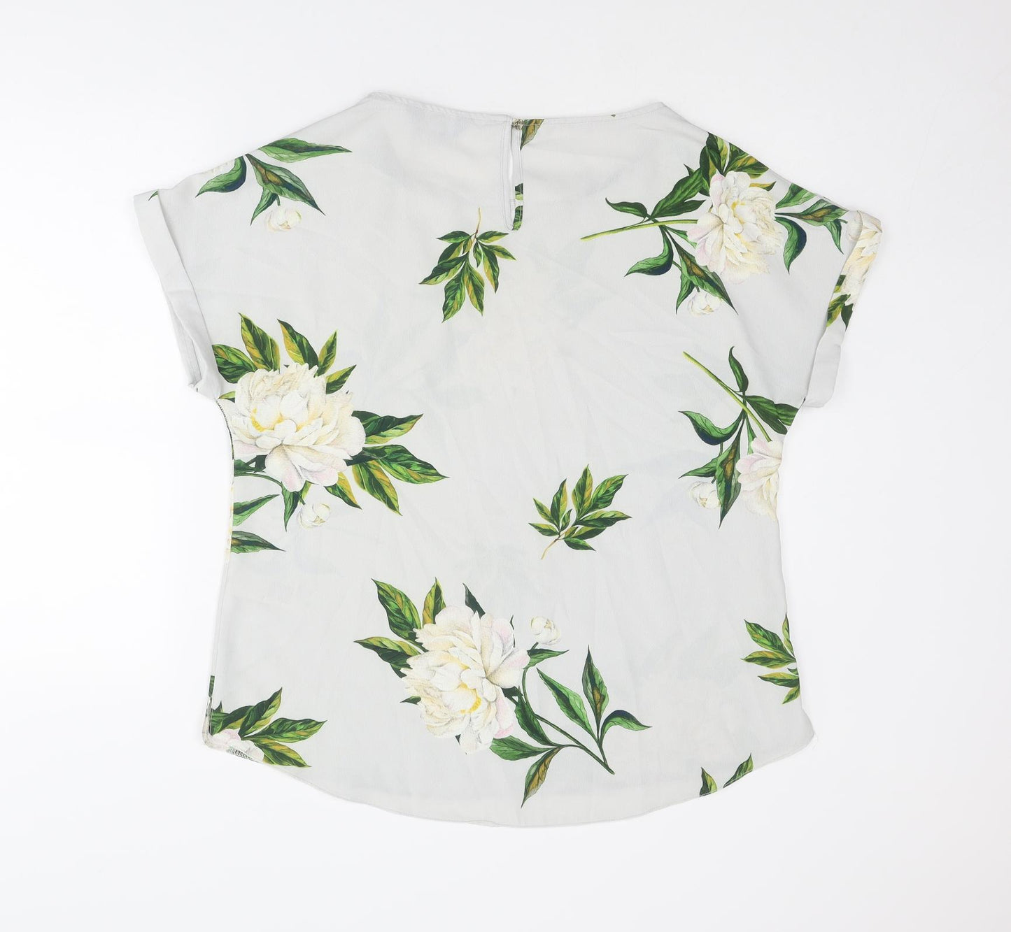 Dorothy Perkins Womens Grey Floral Polyester Basic Blouse Size 16 Boat Neck
