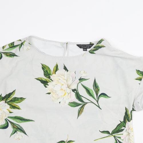 Dorothy Perkins Womens Grey Floral Polyester Basic Blouse Size 16 Boat Neck