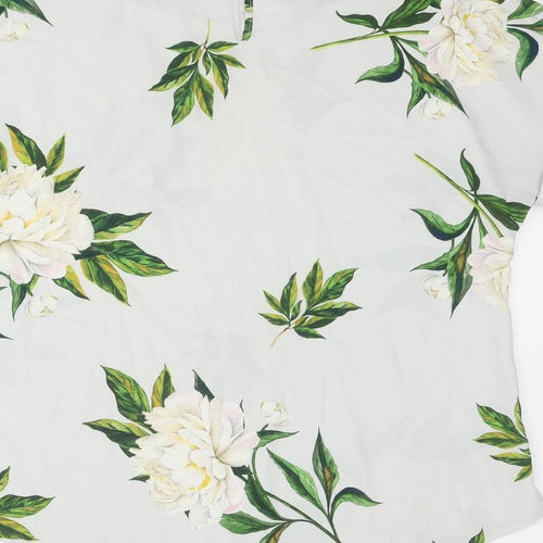 Dorothy Perkins Womens Grey Floral Polyester Basic Blouse Size 16 Boat Neck