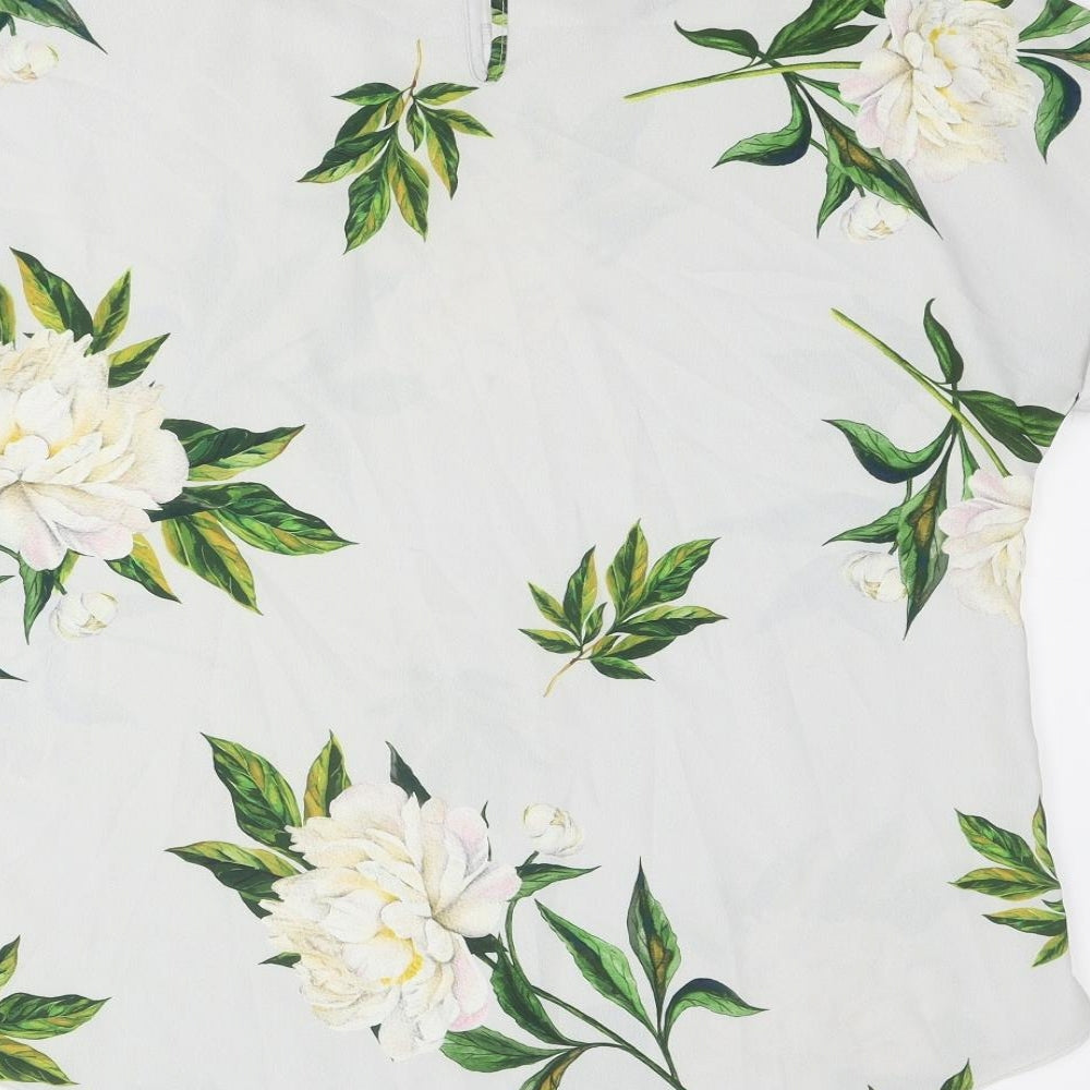 Dorothy Perkins Womens Grey Floral Polyester Basic Blouse Size 16 Boat Neck