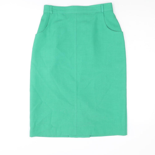 St Michael Womens Green Polyester Straight & Pencil Skirt Size 14 Zip
