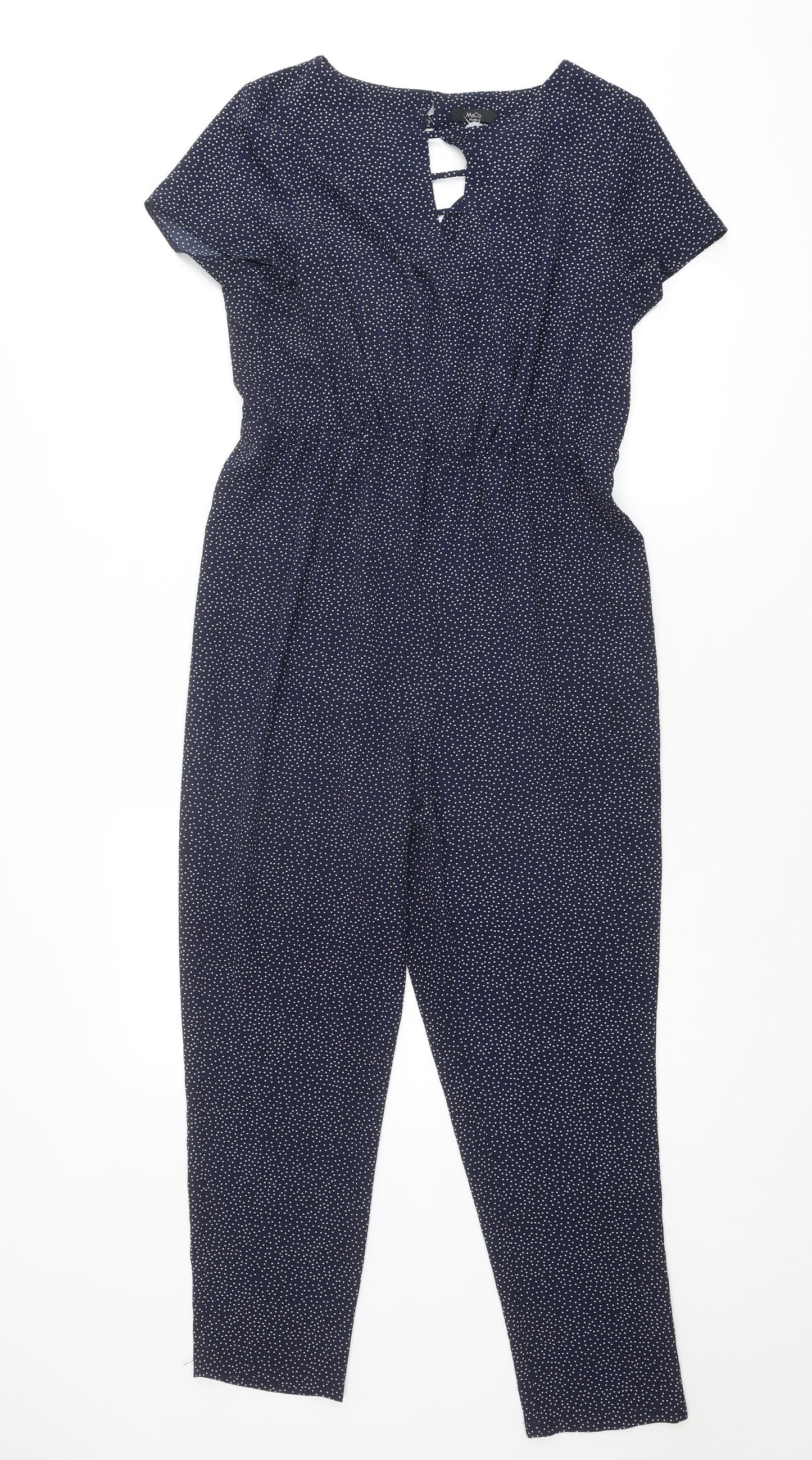 M&Co Womens Blue Polka Dot Polyester Jumpsuit One-Piece Size 12 L24 in Button