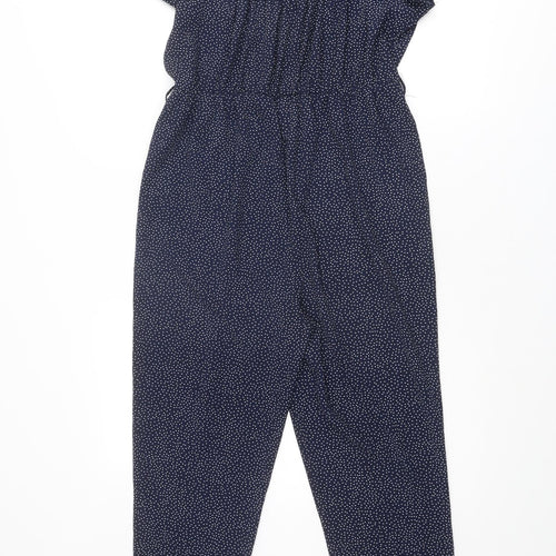 M&Co Womens Blue Polka Dot Polyester Jumpsuit One-Piece Size 12 L24 in Button