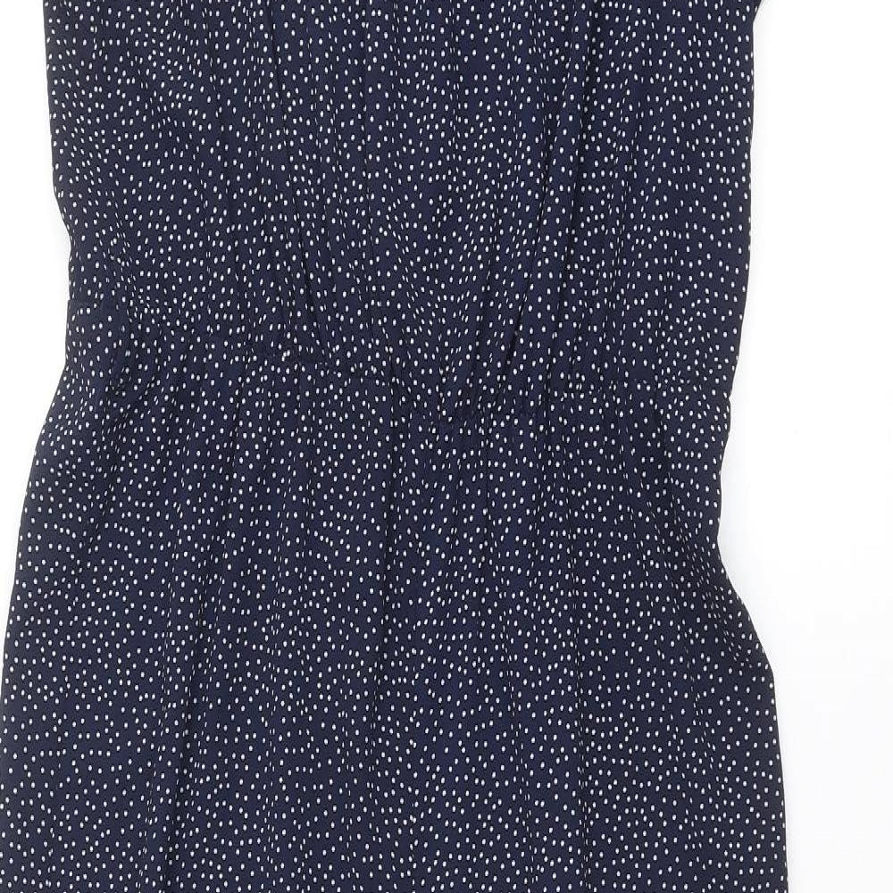 M&Co Womens Blue Polka Dot Polyester Jumpsuit One-Piece Size 12 L24 in Button