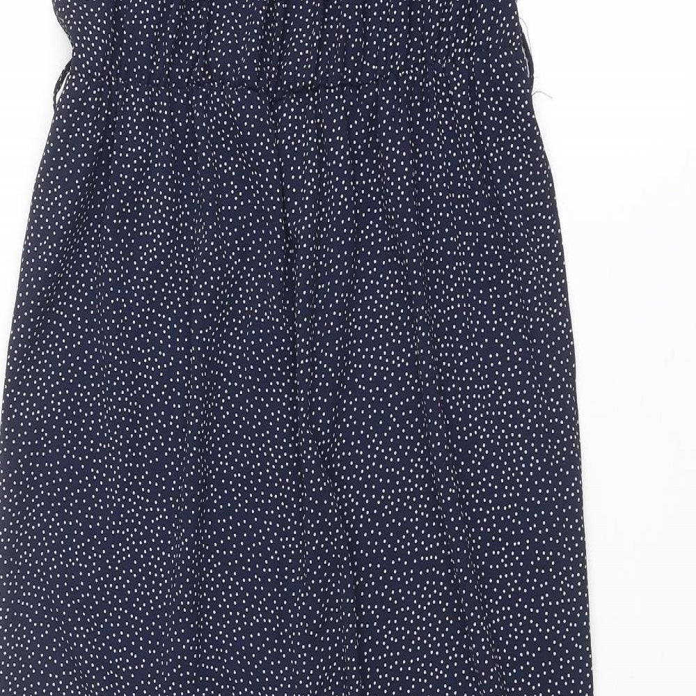 M&Co Womens Blue Polka Dot Polyester Jumpsuit One-Piece Size 12 L24 in Button