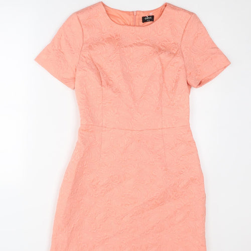 Oasis Womens Pink Geometric Polyester Shift Size 10 Round Neck Zip