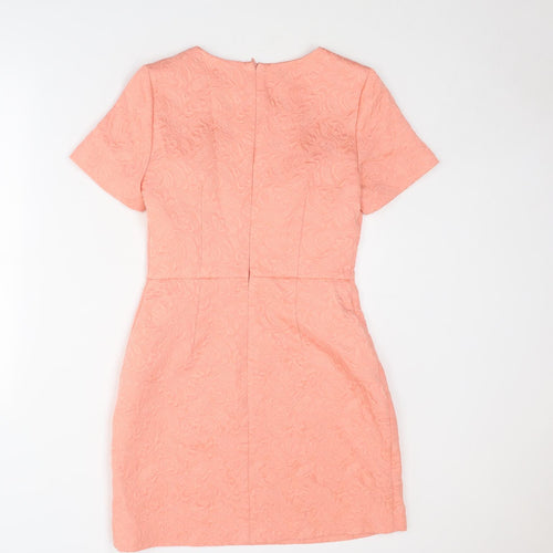 Oasis Womens Pink Geometric Polyester Shift Size 10 Round Neck Zip