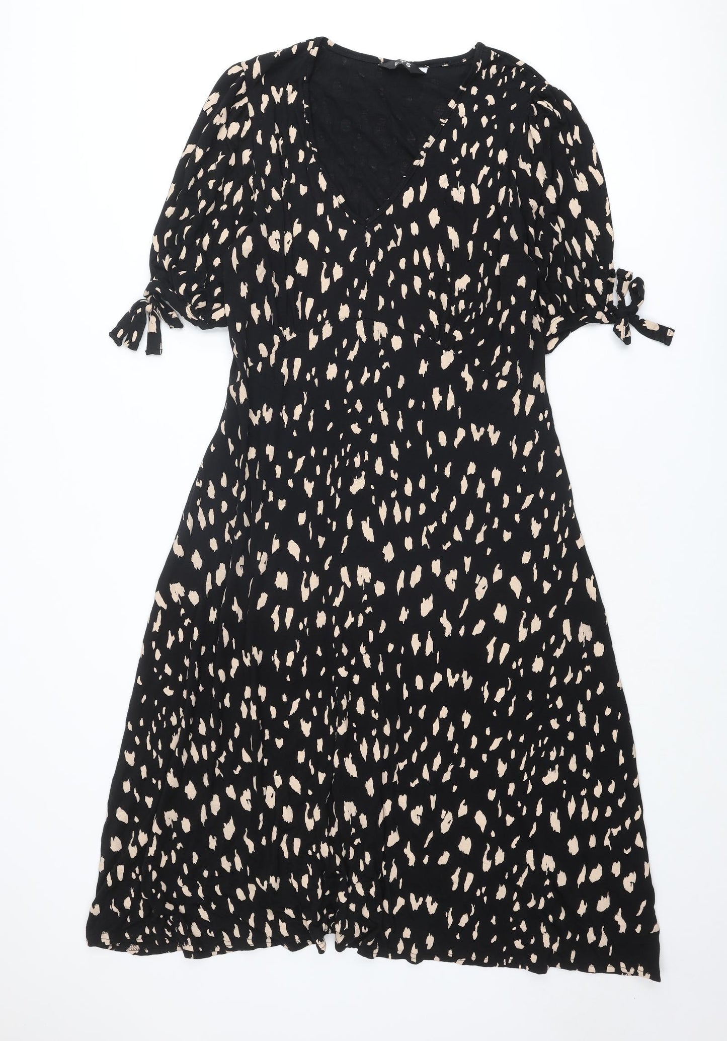 Long Tall Sally Womens Black Geometric Viscose A-Line Size 20 V-Neck Pullover