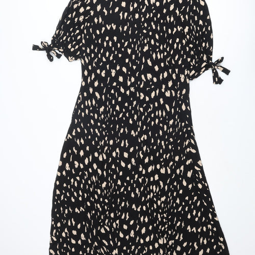 Long Tall Sally Womens Black Geometric Viscose A-Line Size 20 V-Neck Pullover