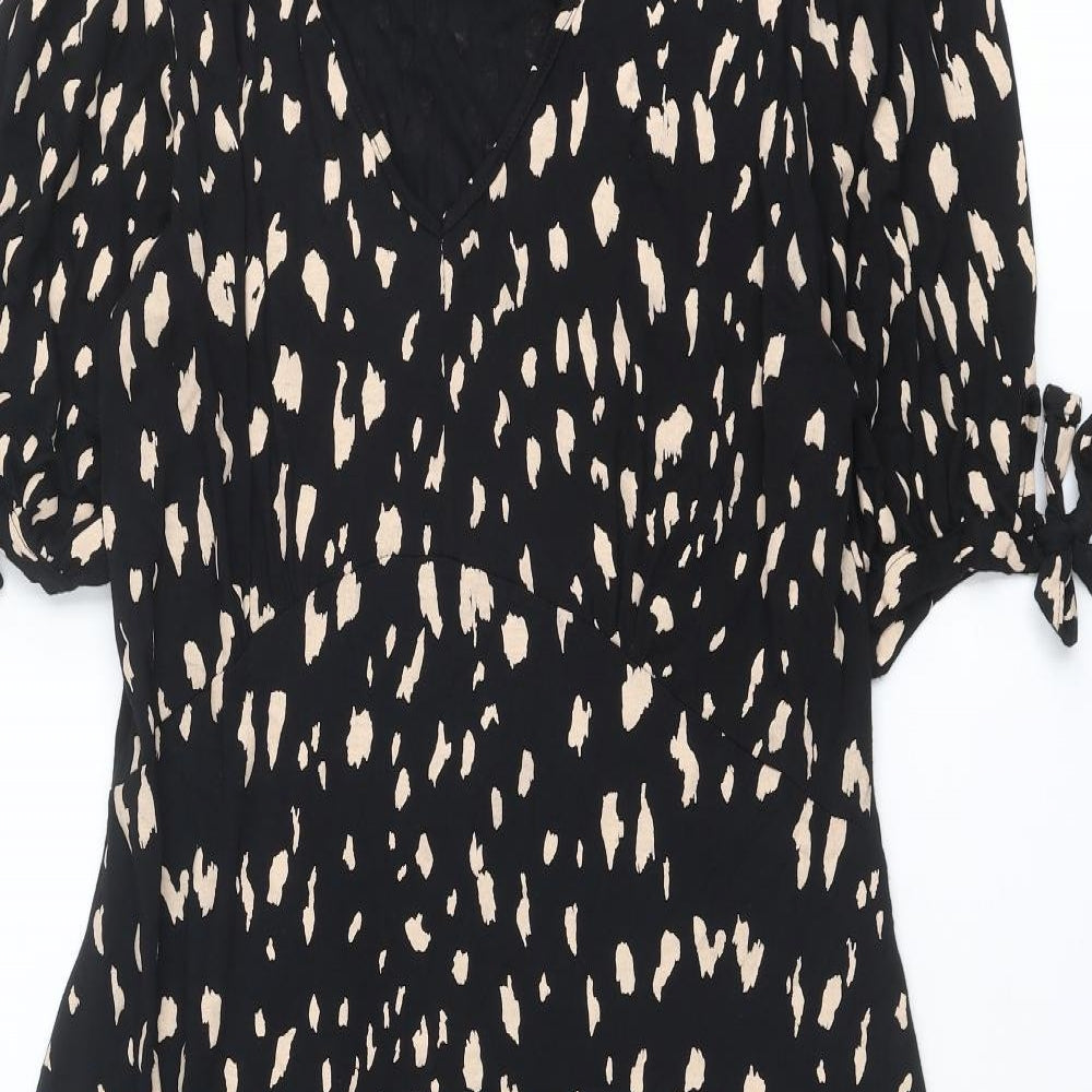 Long Tall Sally Womens Black Geometric Viscose A-Line Size 20 V-Neck Pullover