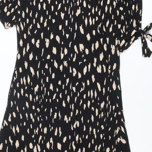 Long Tall Sally Womens Black Geometric Viscose A-Line Size 20 V-Neck Pullover