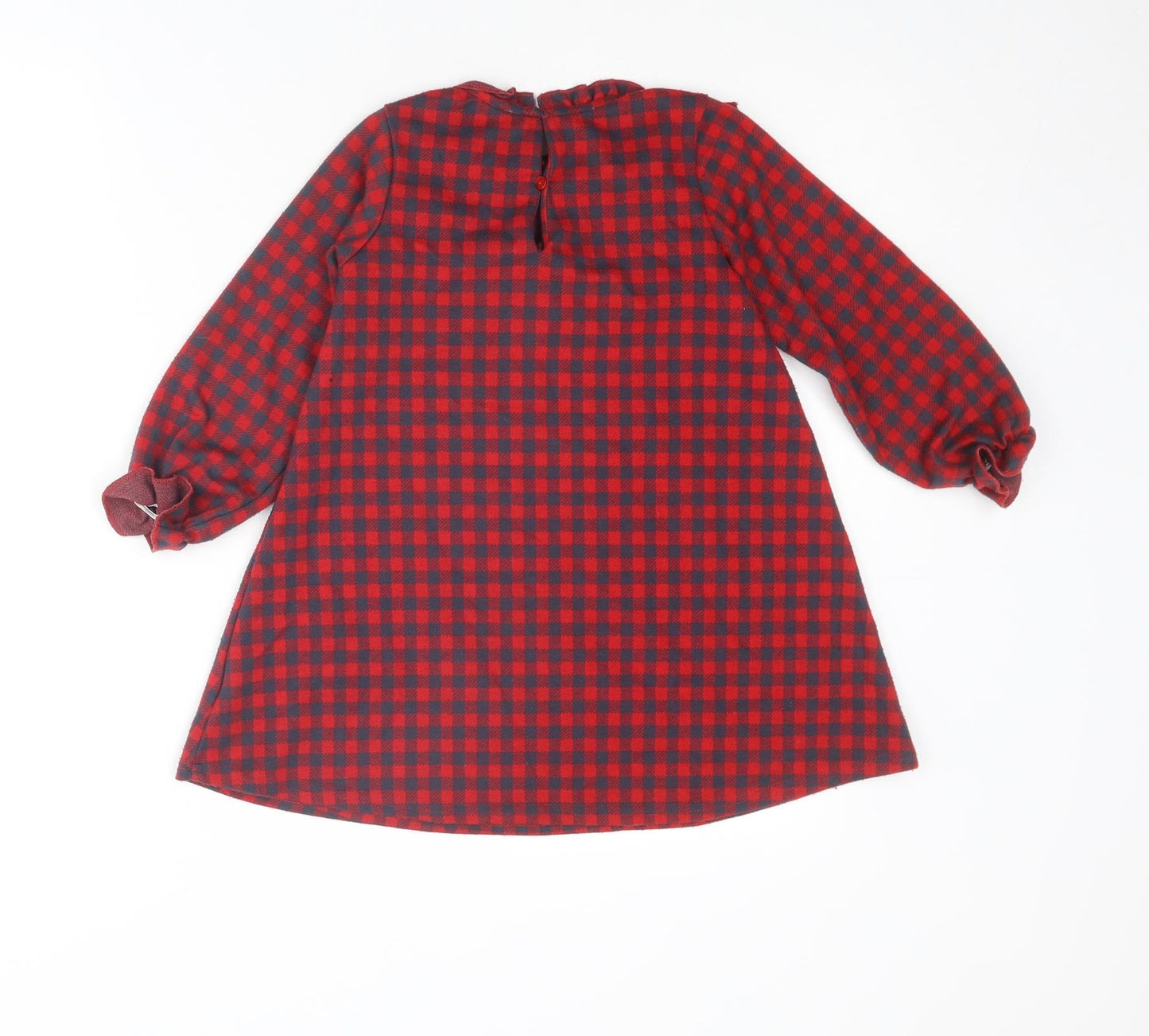 NEXT Girls Red Plaid Polyester A-Line Size 4-5 Years Round Neck Button