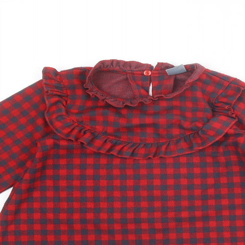 NEXT Girls Red Plaid Polyester A-Line Size 4-5 Years Round Neck Button