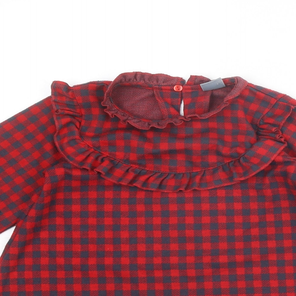 NEXT Girls Red Plaid Polyester A-Line Size 4-5 Years Round Neck Button