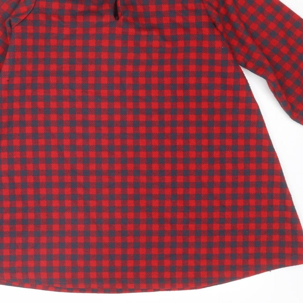NEXT Girls Red Plaid Polyester A-Line Size 4-5 Years Round Neck Button