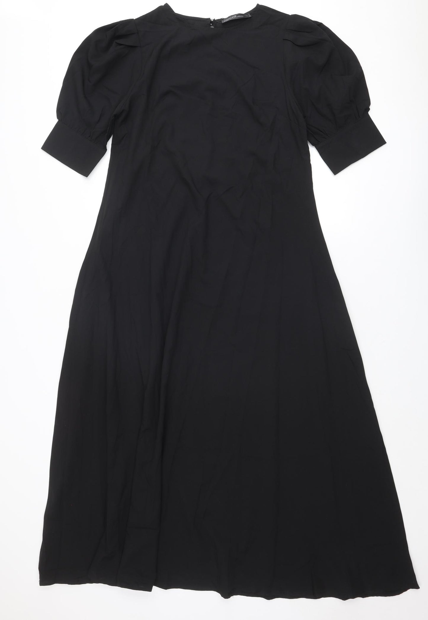 Zanzea Womens Black Polyester Trapeze & Swing Size L Round Neck Button