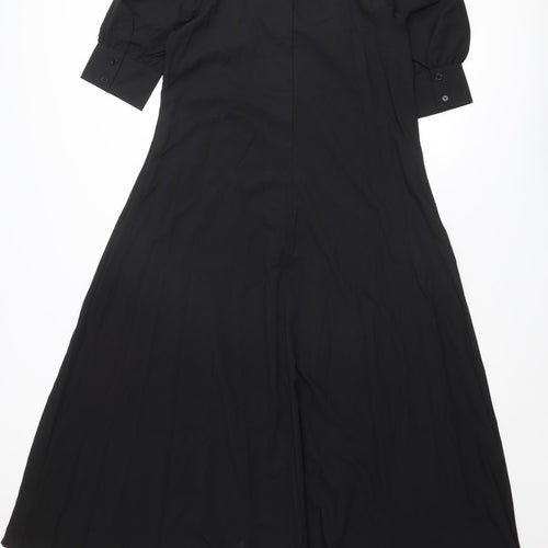 Zanzea Womens Black Polyester Trapeze & Swing Size L Round Neck Button