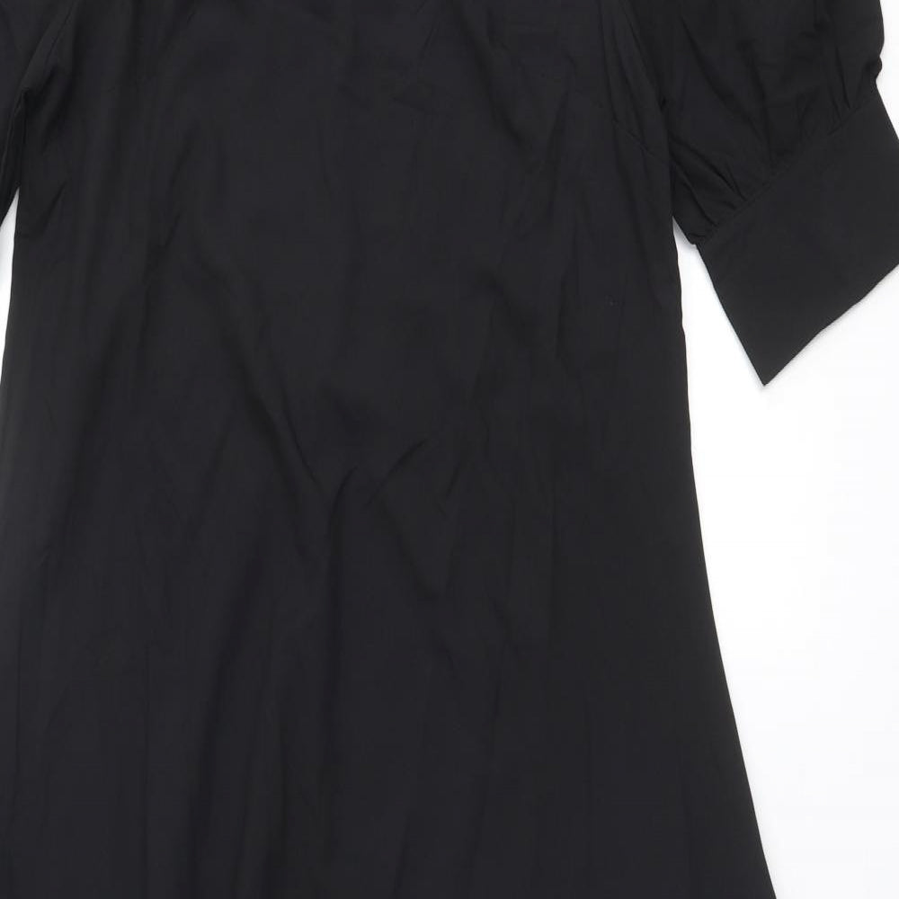 Zanzea Womens Black Polyester Trapeze & Swing Size L Round Neck Button