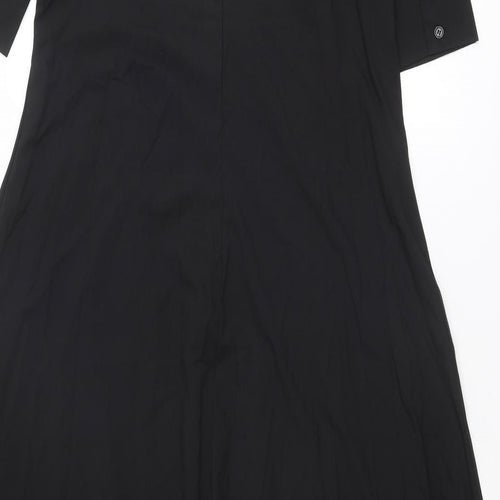 Zanzea Womens Black Polyester Trapeze & Swing Size L Round Neck Button