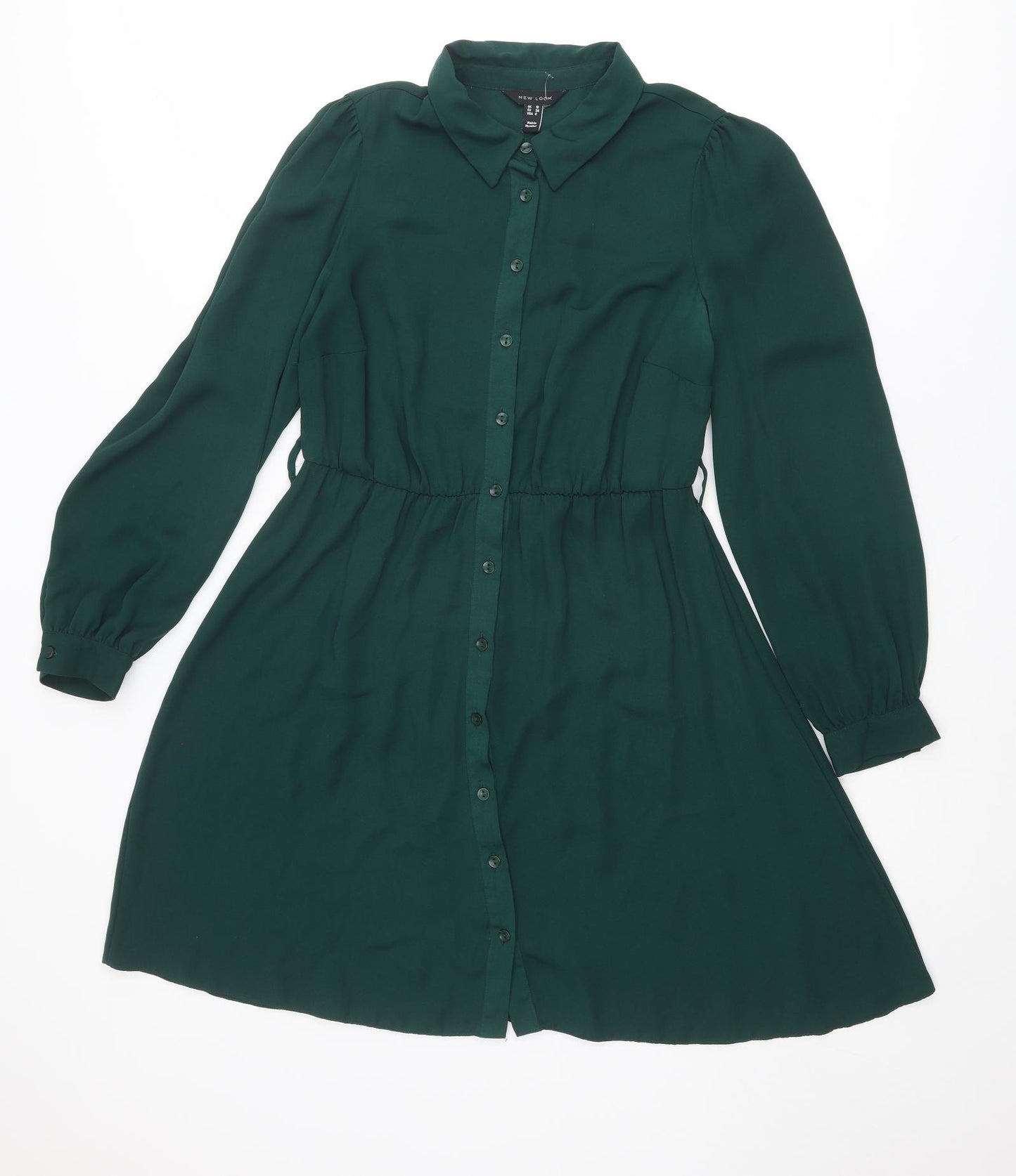 New Look Womens Green Polyester Shirt Dress Size 10 Collared Button