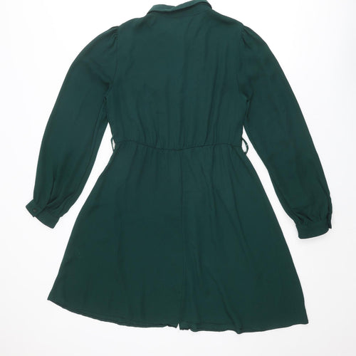New Look Womens Green Polyester Shirt Dress Size 10 Collared Button