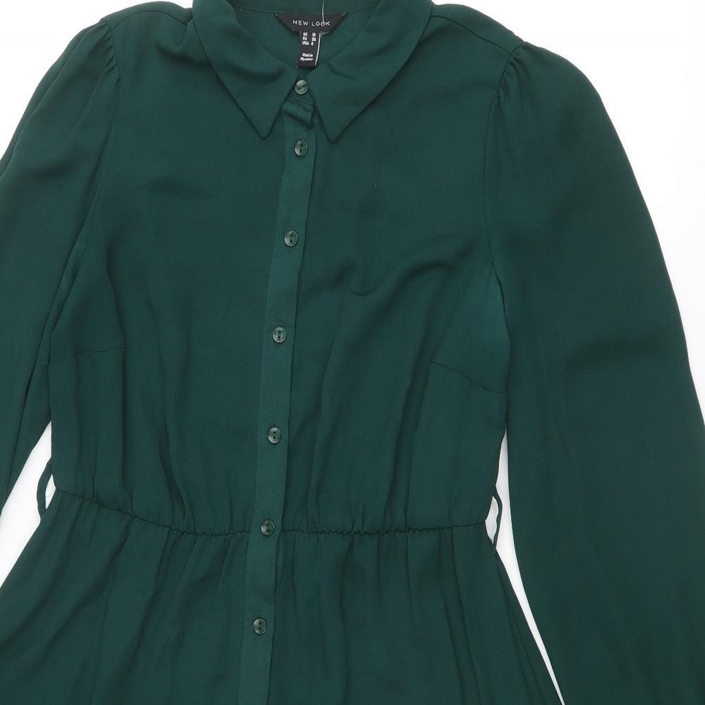 New Look Womens Green Polyester Shirt Dress Size 10 Collared Button