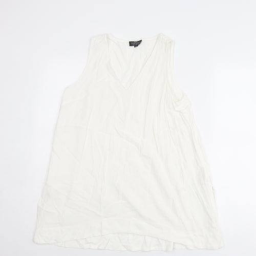 Topshop Womens White Viscose Basic Tank Size 10 V-Neck