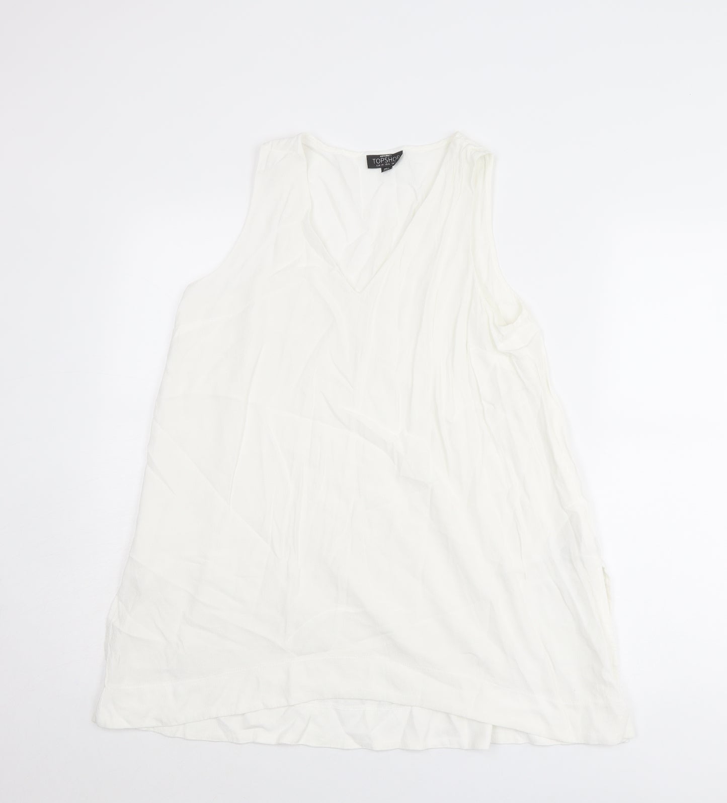 Topshop Womens White Viscose Basic Tank Size 10 V-Neck