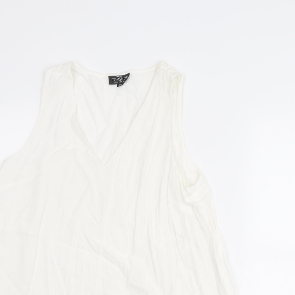 Topshop Womens White Viscose Basic Tank Size 10 V-Neck