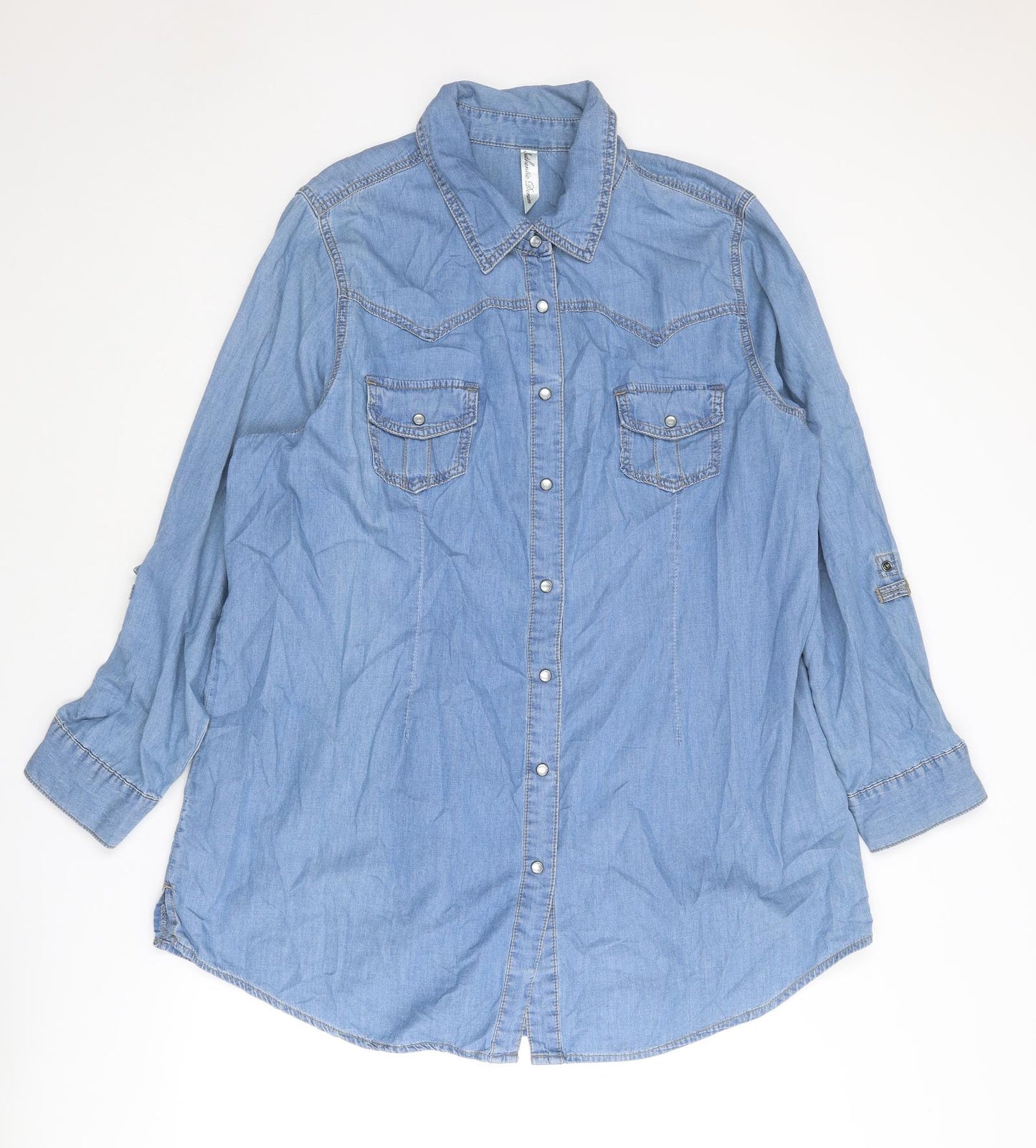 Arcadia Womens Blue Cotton Tunic Button-Up Size 26 Collared