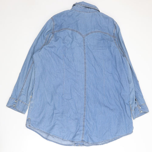 Arcadia Womens Blue Cotton Tunic Button-Up Size 26 Collared