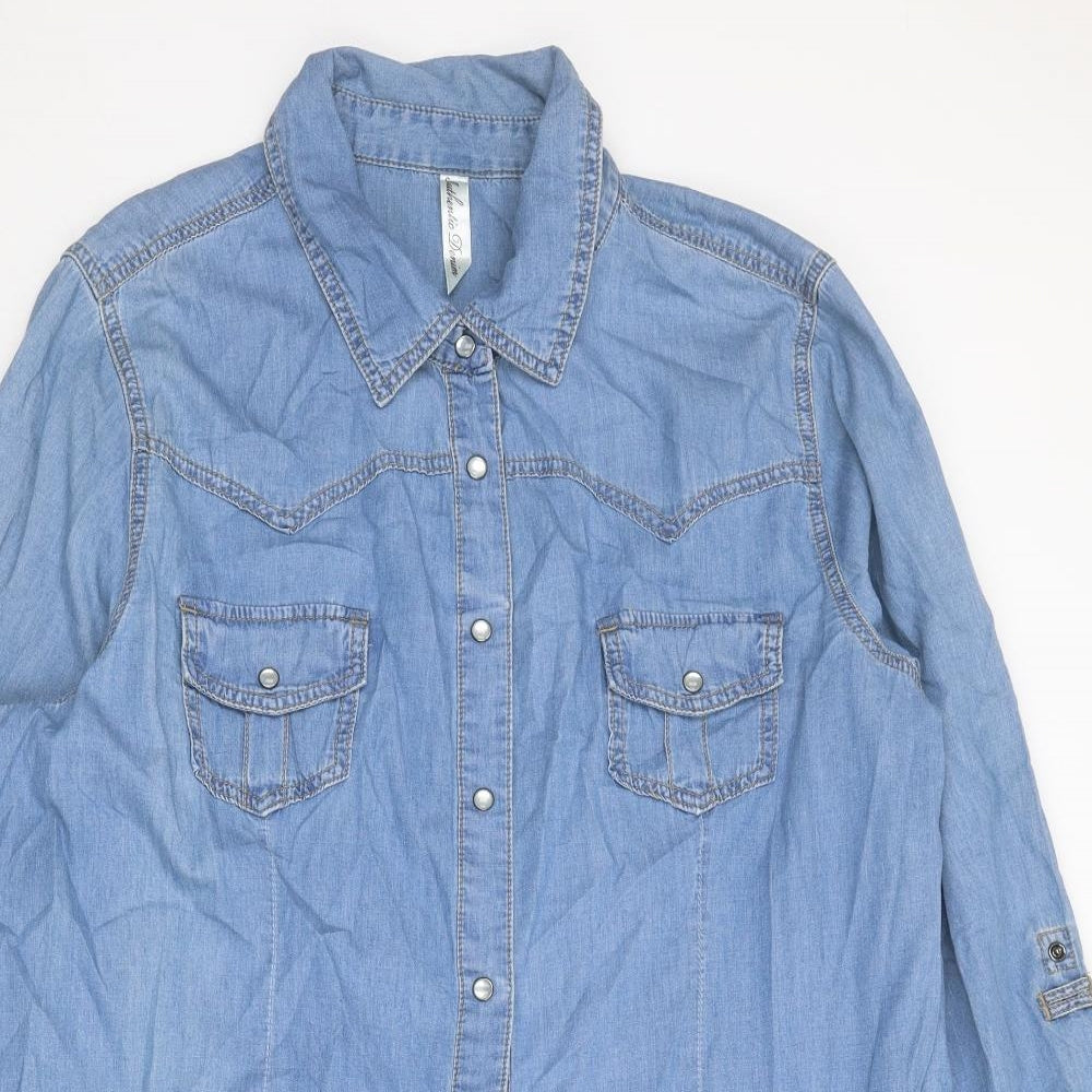Arcadia Womens Blue Cotton Tunic Button-Up Size 26 Collared