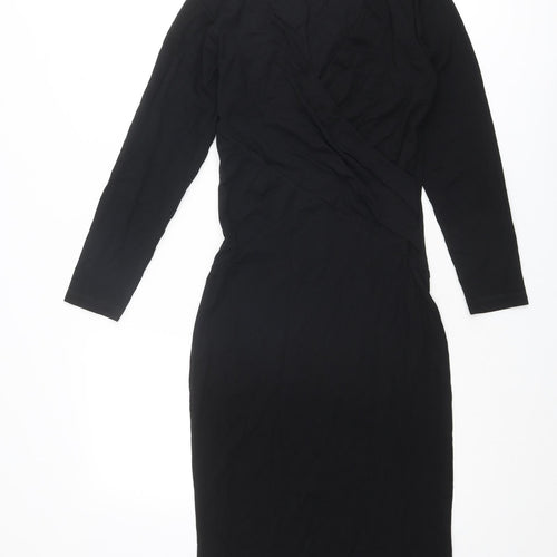 Iris & Ink Womens Black Viscose A-Line Size 8 V-Neck Zip
