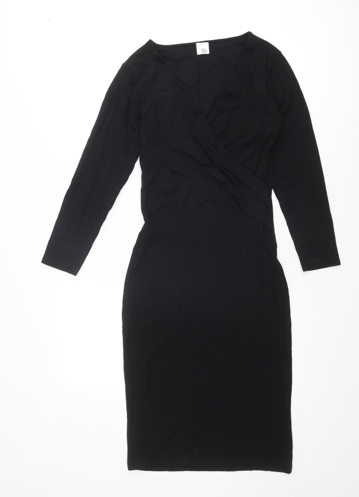 Iris & Ink Womens Black Viscose A-Line Size 8 V-Neck Zip