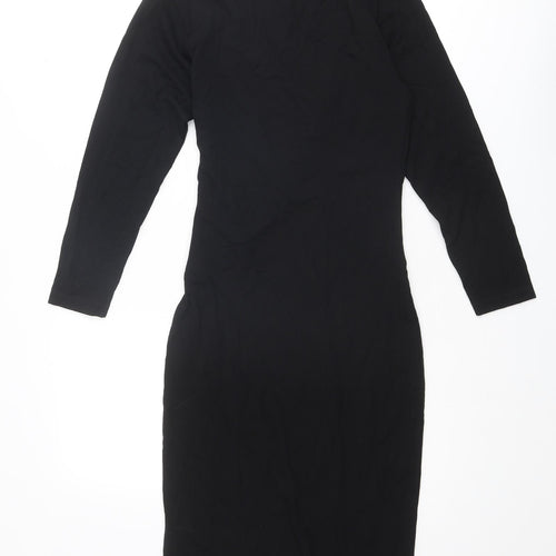 Iris & Ink Womens Black Viscose A-Line Size 8 V-Neck Zip