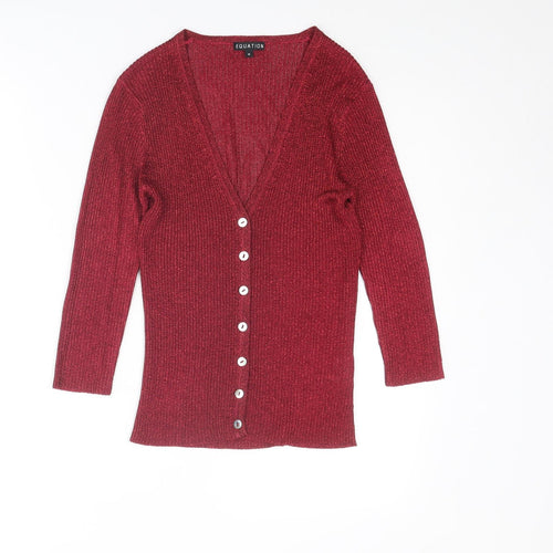 Equation Womens Red V-Neck Viscose Cardigan Jumper Size M
