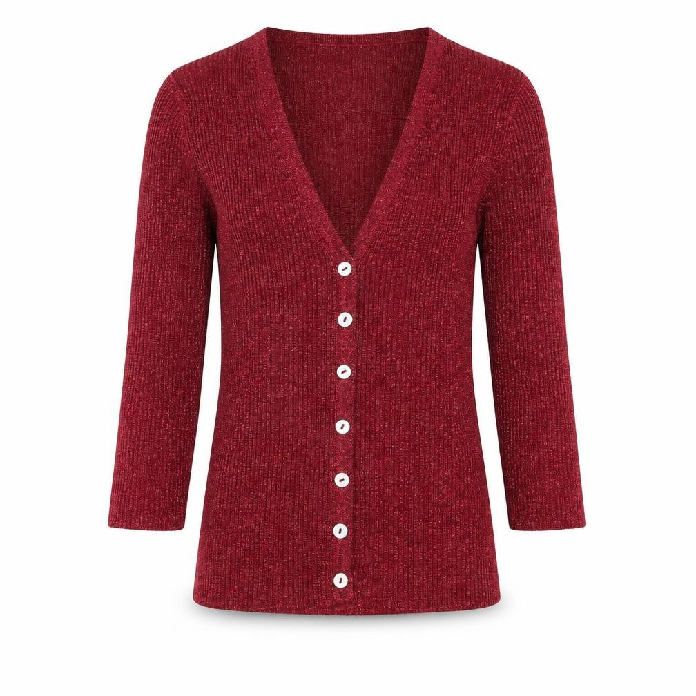 Equation Womens Red V-Neck Viscose Cardigan Jumper Size M