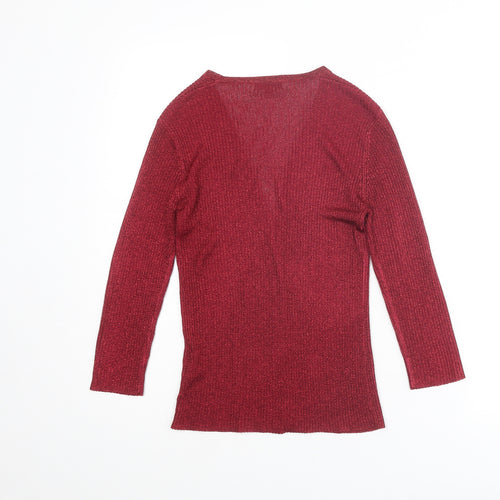 Equation Womens Red V-Neck Viscose Cardigan Jumper Size M