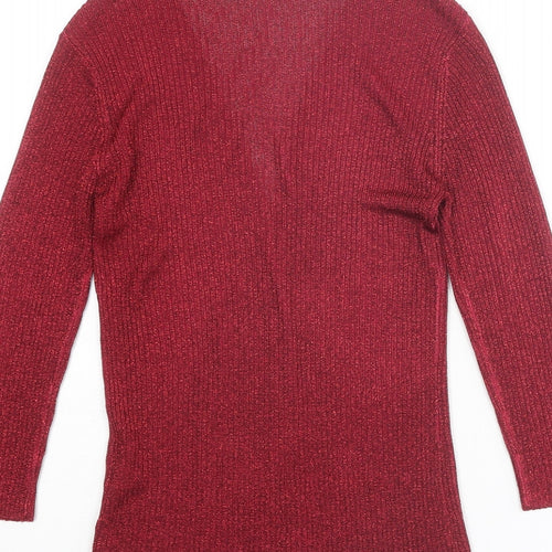 Equation Womens Red V-Neck Viscose Cardigan Jumper Size M