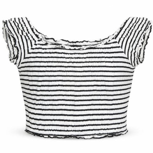 New Look Womens White Striped Cotton Cropped T-Shirt Size 14 Boat Neck