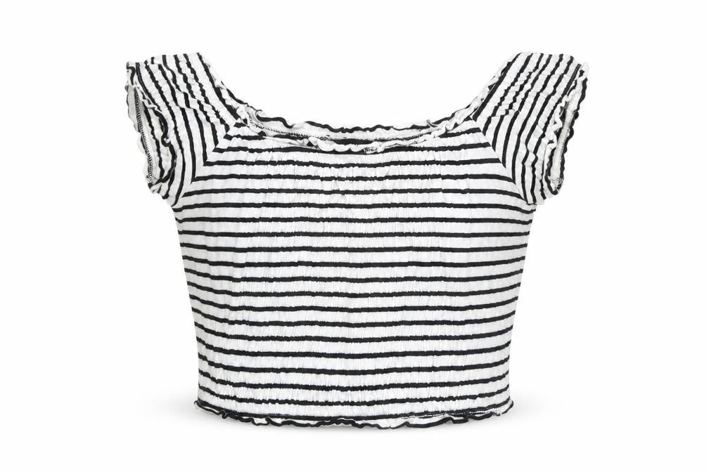 New Look Womens White Striped Cotton Cropped T-Shirt Size 14 Boat Neck