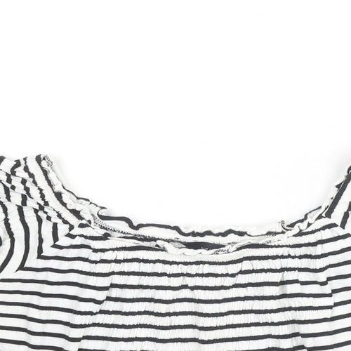 New Look Womens White Striped Cotton Cropped T-Shirt Size 14 Boat Neck